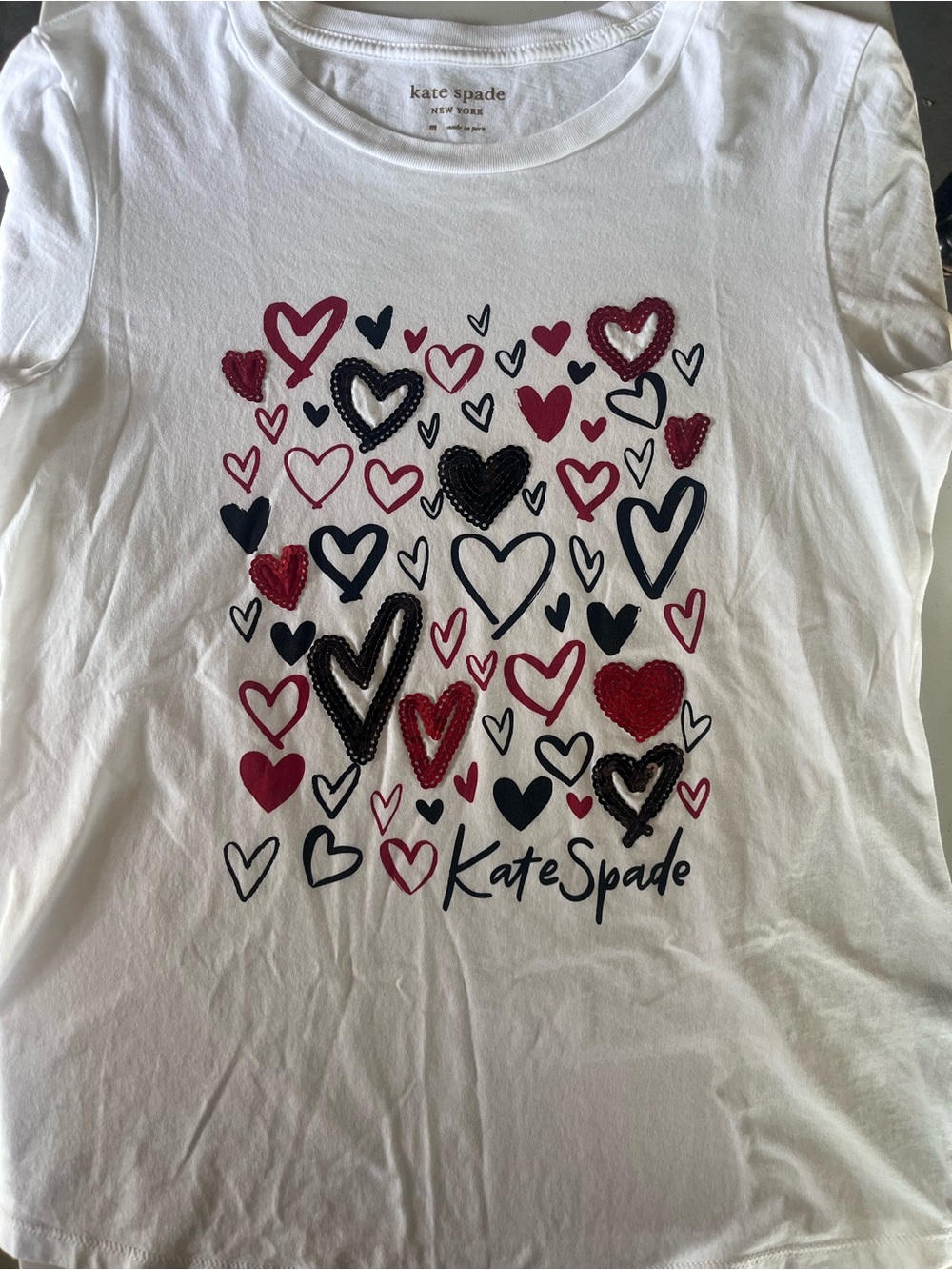 Kate Spade White Womens Heart Graphic Tee - Red & Black Hearts